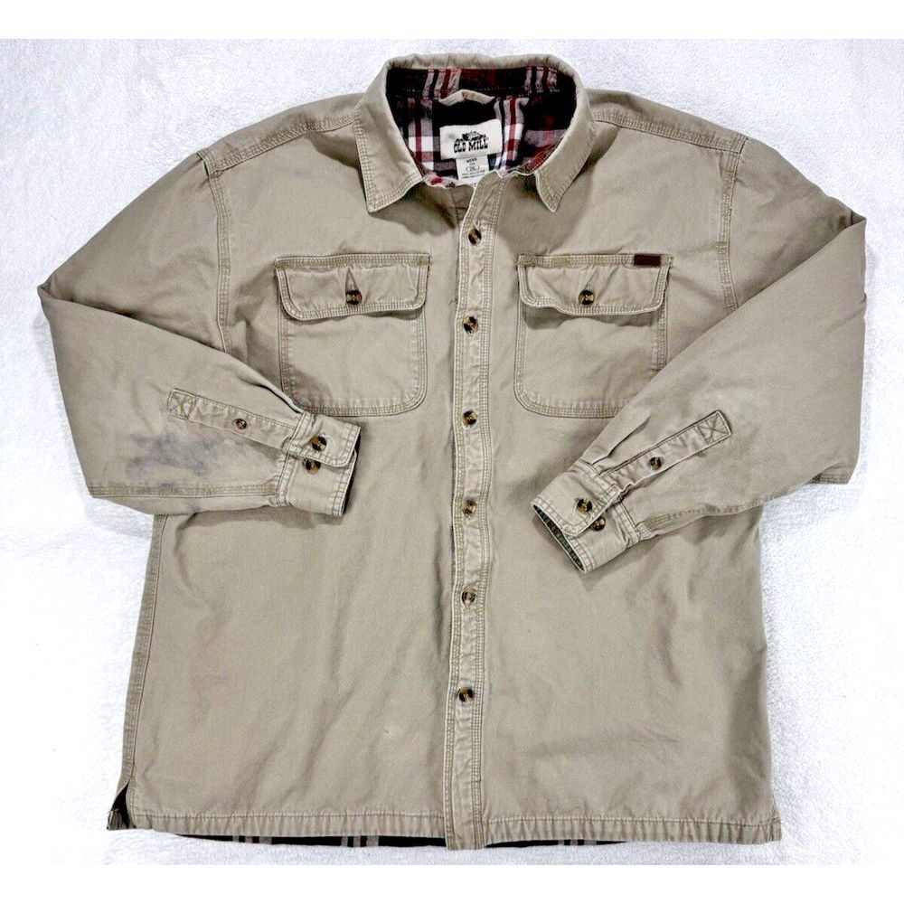 Old Mill Jacket Men 2XL 100% Cotton Flannel Lined Tan Jacket Size 2XL Chore Barn